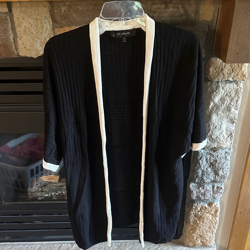 St. John Black Cardigan with White Trim